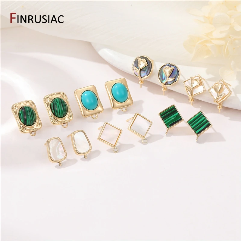 14K Gold Plated Brass Malachite Geometric Stud Earrings with Loop For Women DIY Dangle Drop Earrings Jewelry Making Accessories