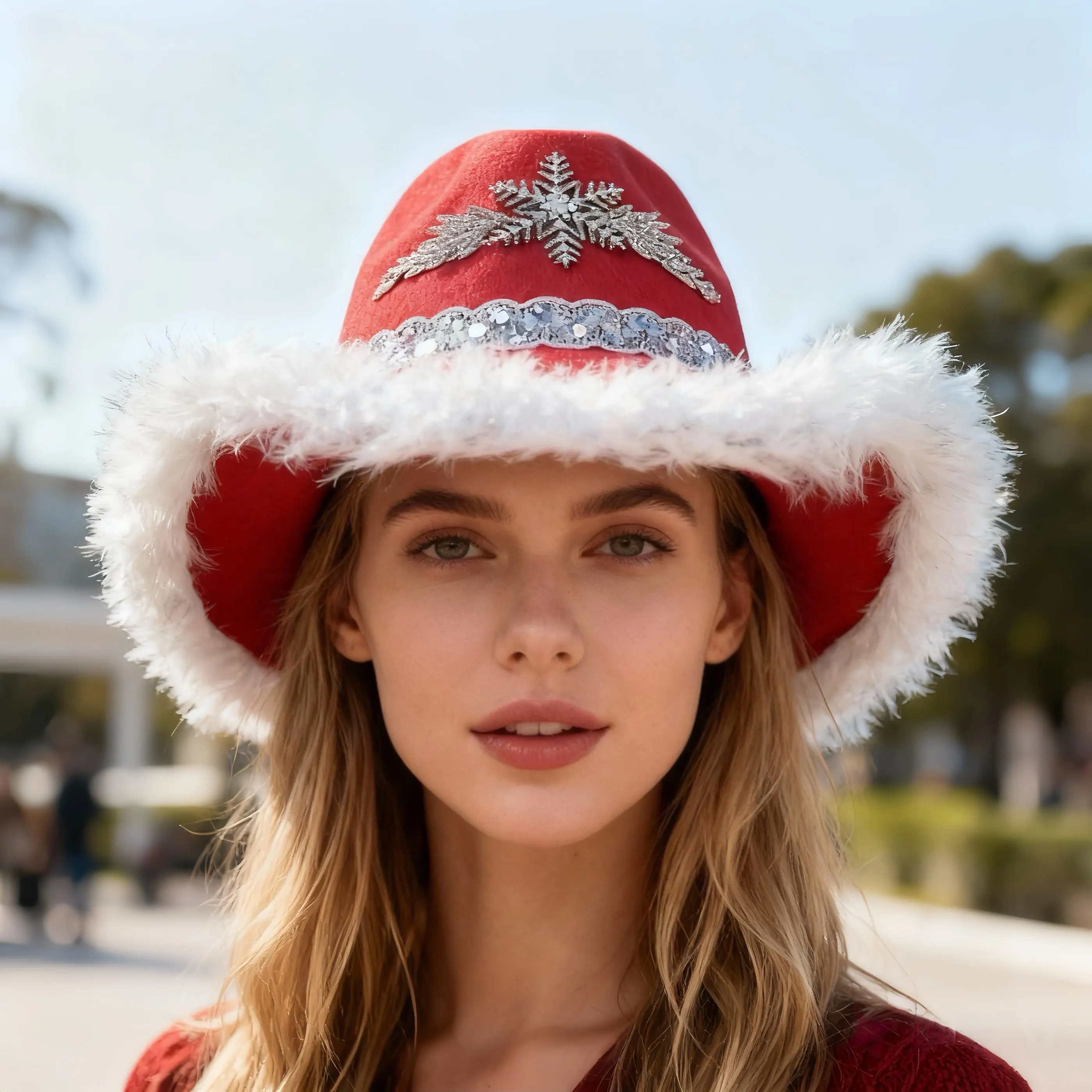 

HongLuan Red Felt Glitter Costume Hat & Plush Cowboy Hats Rhinestone for Woman, Cowboy Cosplay Female Accessories & Cowgirl Cap