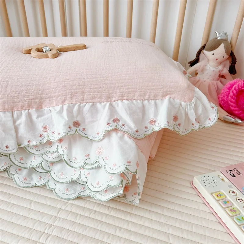 Couette bébé en mousseline de coton avec bordure en dentelle pour fille, couverture de princesse douce avec remplissage, rose nickel é, 120x150cm