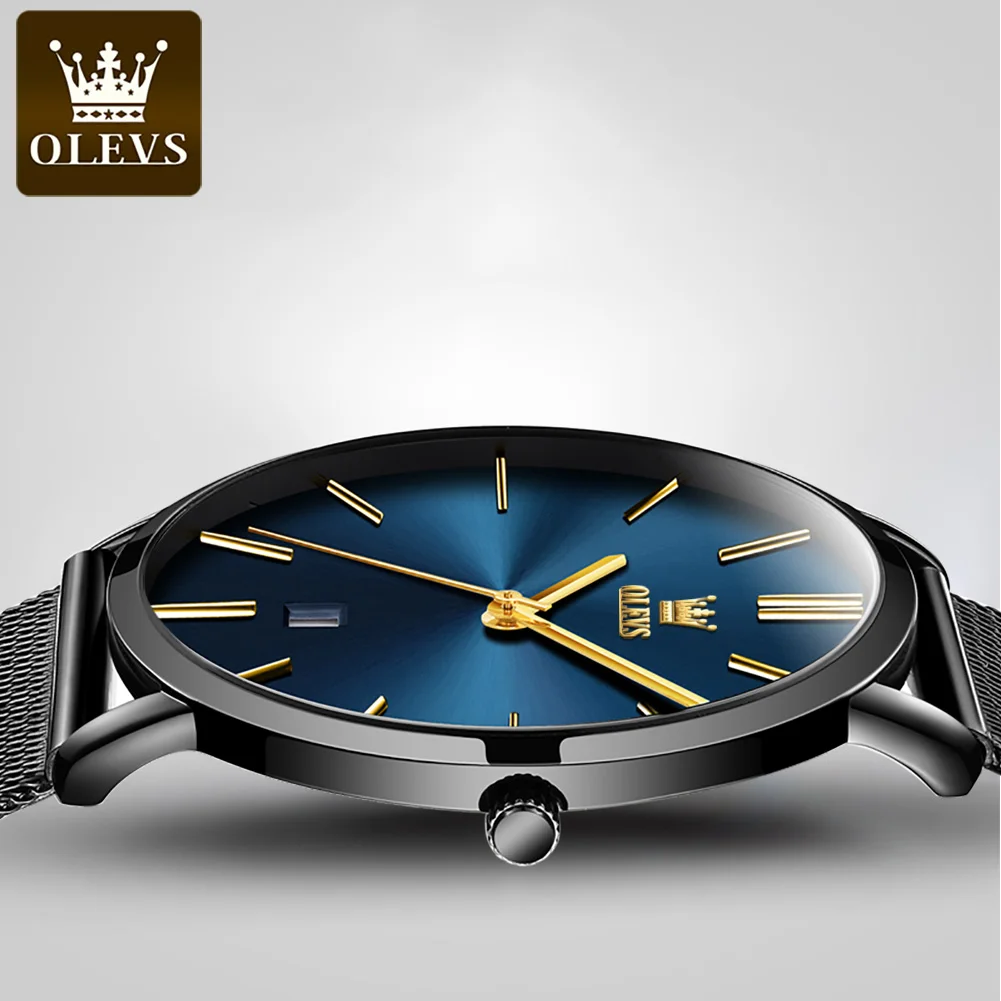 OLEVS 5869 Ultra Thin 6.5mm Quartz Watch for Men Mesh Steel Strap Waterproof Watch Auto Date Fashion Minimalist Men\'s Wristwatch