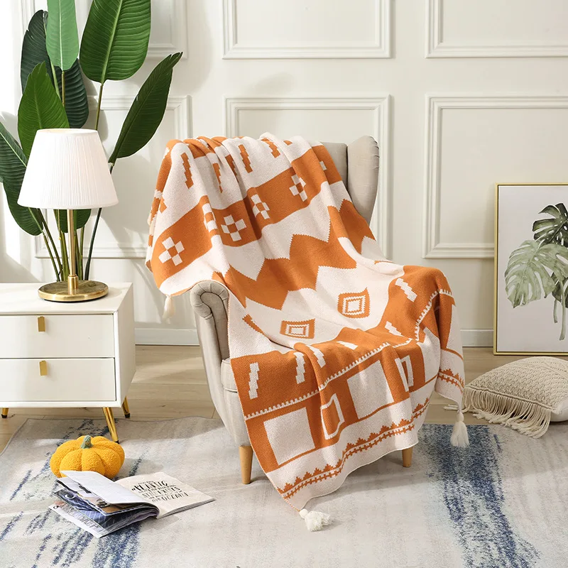 1PC European Style Warm Sofa Blanket  Acrylic Knitted Blanket Office Shawl, Soft Comfortable Blanket Bed end Cover Towel