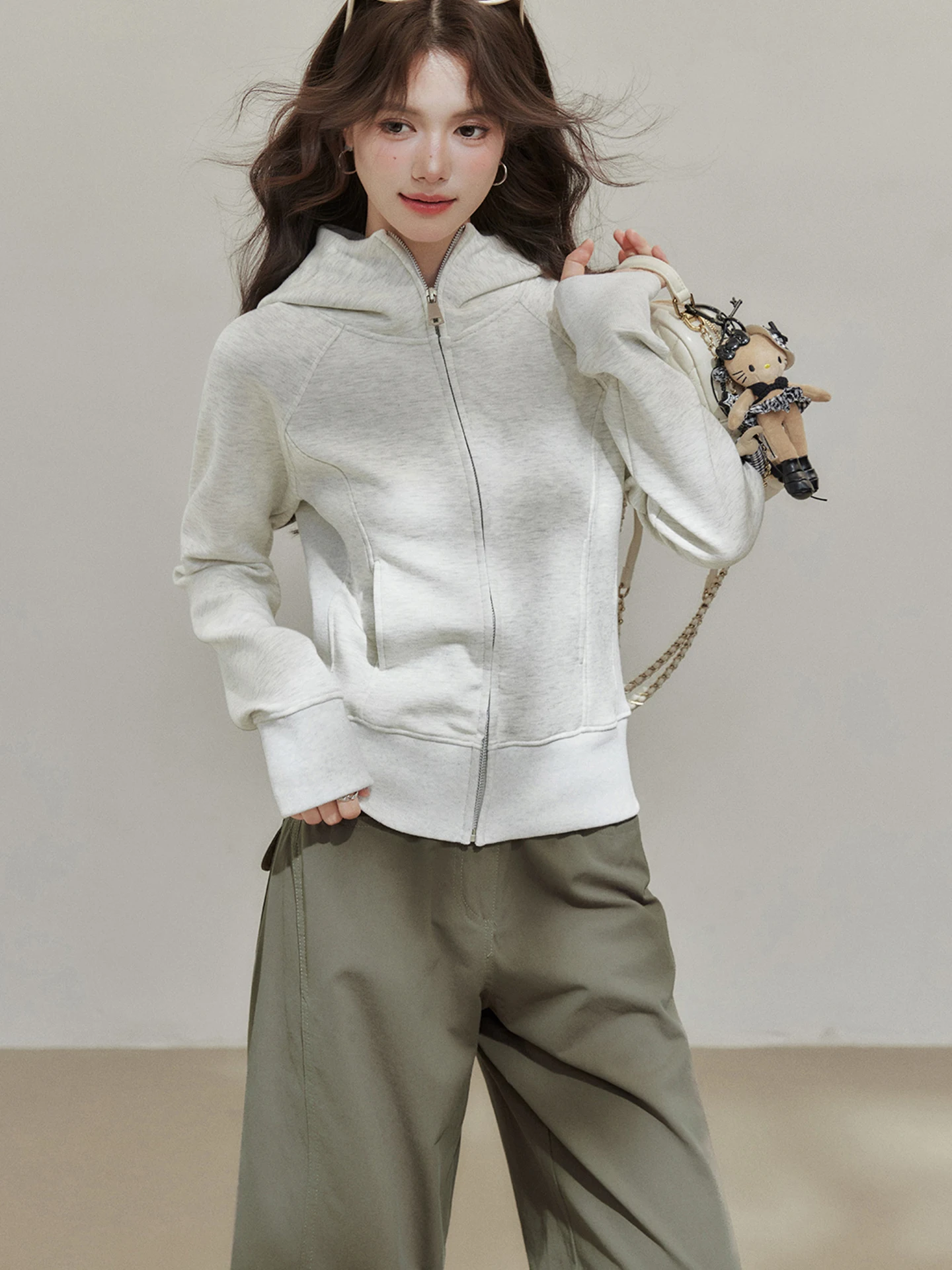 Cardigan à capuche avec fermeture éclair pour femme, couleur longue, Sve, Simple, luxe, sensation haut de gamme, vêtements d'extérieur, tendance, Unique, automne hiver