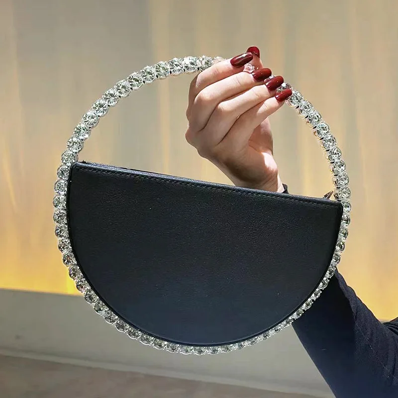 fashion women elegant big diamond round handle party bags ladies bling wedding purse girls crystal evening clutch purse bags