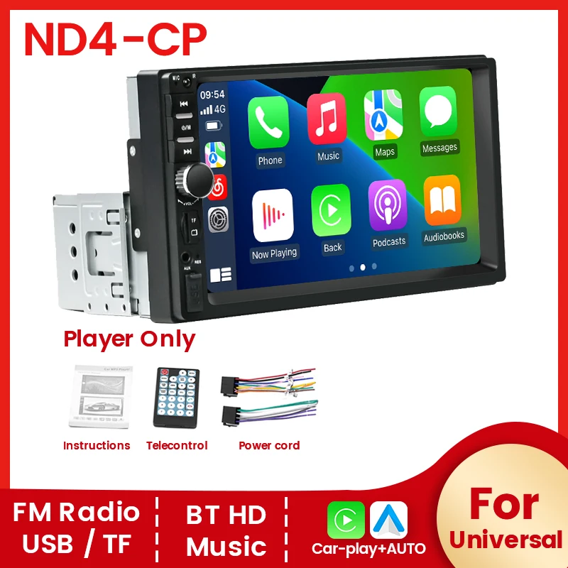 

NaviFly 7-дюймовый сенсорный экран ND4-CP Универсальный 1 Din Автомобильный радиоприемник Мультимедийный MP5-плеер GPS CarPlay Авто FM Стерео Поддержка USB TF BT