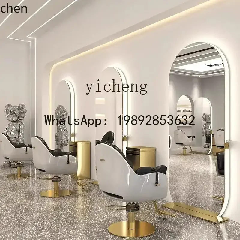 YFY barber shop mirror table with light single and double-sided hair cutting floor mirror high-end barber shop mirror for hair