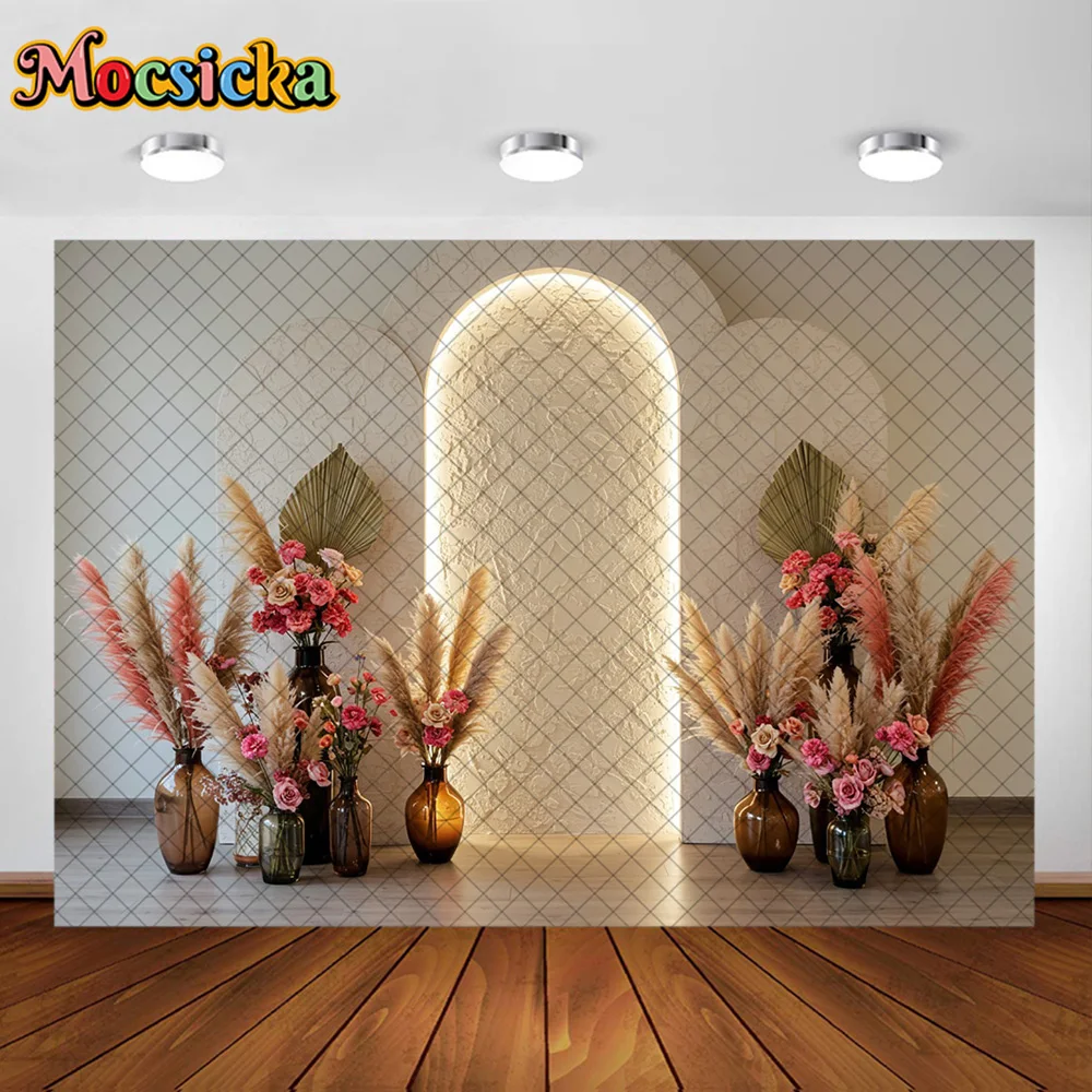 Mocsicka photographie fond Boho Floral arc portes fenêtres décoration toile de fond nouveau-né adulte femmes enceintes Portrait Studio