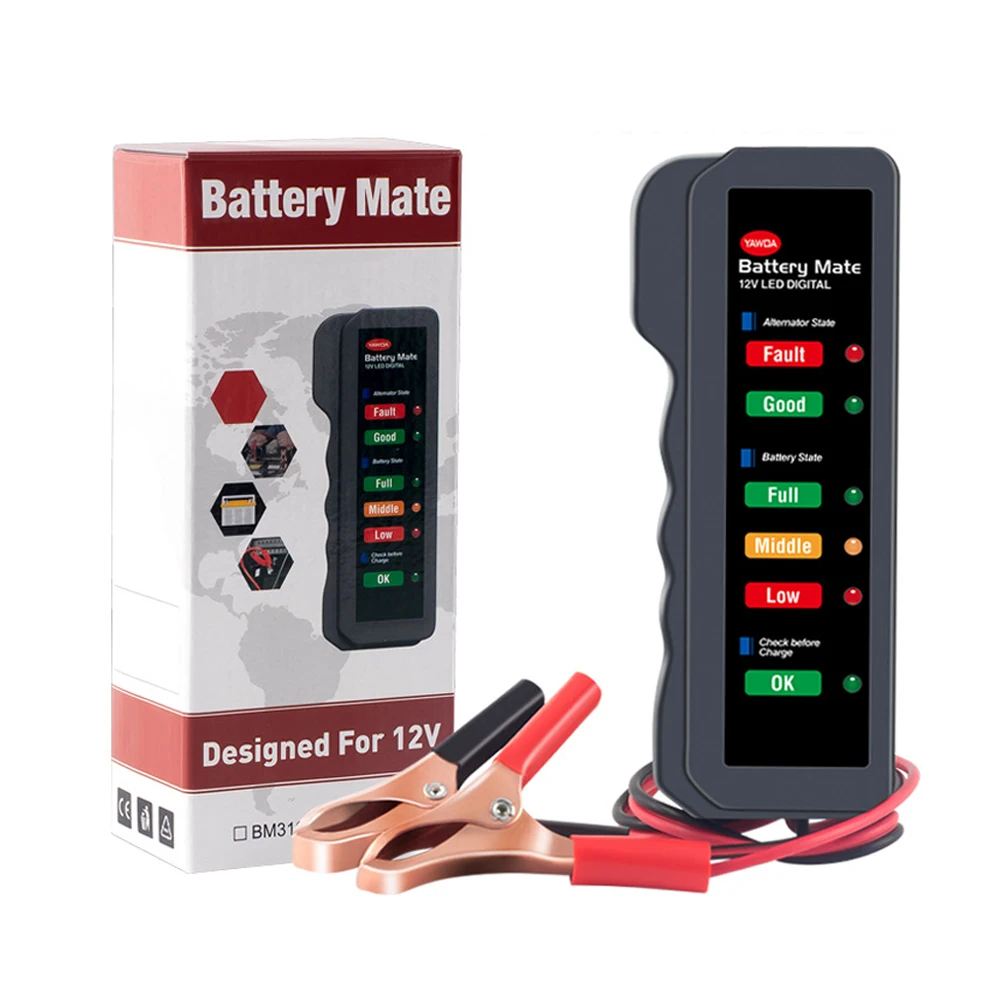 

12V Digital Car Battery Tester, Automotive Motorcycle Battery Alternator Tester Auto Diagnostic Tool with 6 LED Display