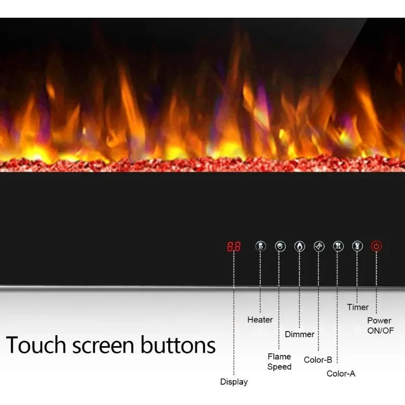 Electric Fireplace Recessed Wall Mounted Fireplace Heater Linear Fireplace Multicolor Flame,Timer Control Touch Panel Remote