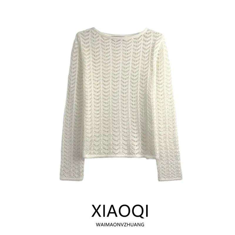 

Новое осеннее поступление, женский трикотаж с открытой передней частью, свободная текстура, универсальный ажурный трикотаж, удобный крой, круглый Ne Long Sve