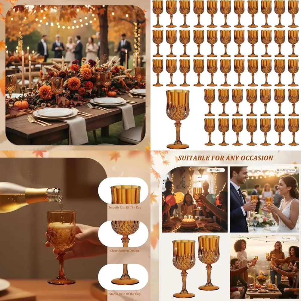 

Набор из 48 пластиковых бокалов для вина объемом 7 унций (янтарный цвет) - идеально подходят для шампанского, винтажных напитков и особых случаев