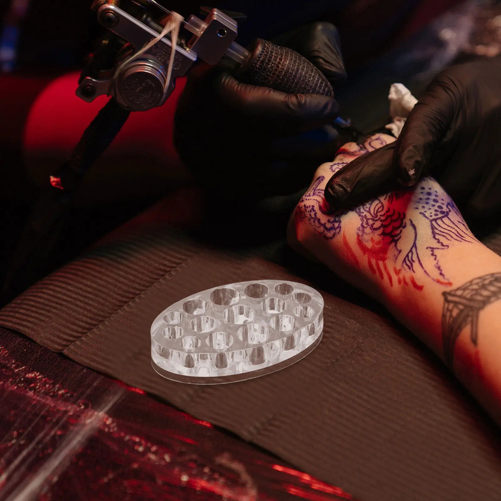 2Pcs Oval Pigment Ink Holder for Tattooing Precision Cap Placement Efficient Mixing Tray Non Slip Base Professional Tattoo Ink