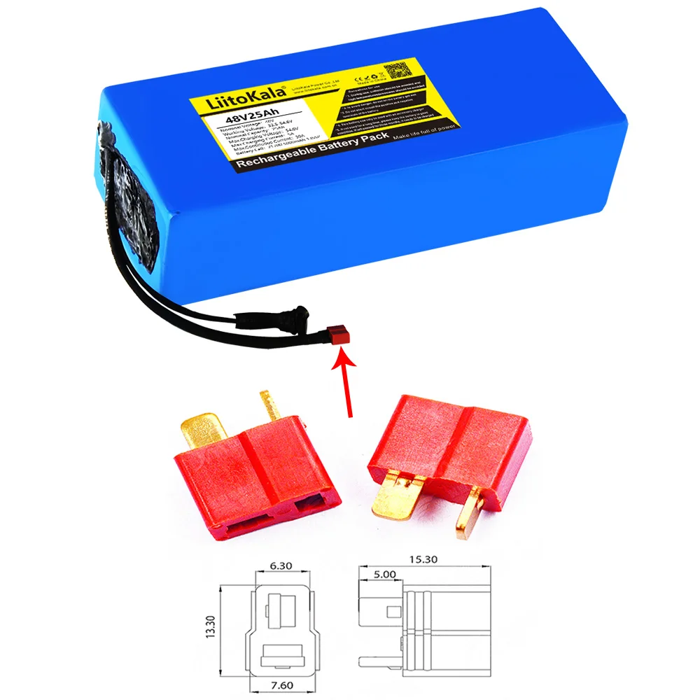 LiitoKala 48V 25ah 21700 5000mAh 13S5P Lithium Battery Pack 48V 25AH 1500W electric bicycle battery Built in 30A BMS T/XT90/XT60