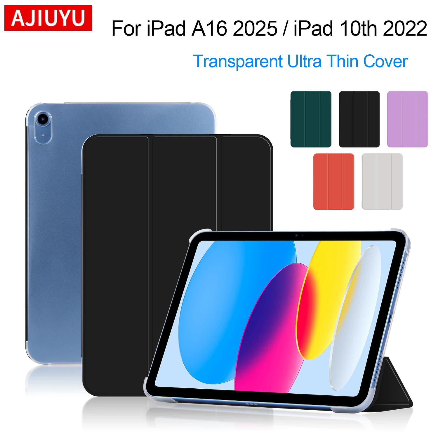 

Прозрачный жесткий чехол AJIUYU для iPad A16 2025, 11 дюймов, защитный чехол для iPad 10, 10, 2022, 11-го поколения, откидной чехол-подставка