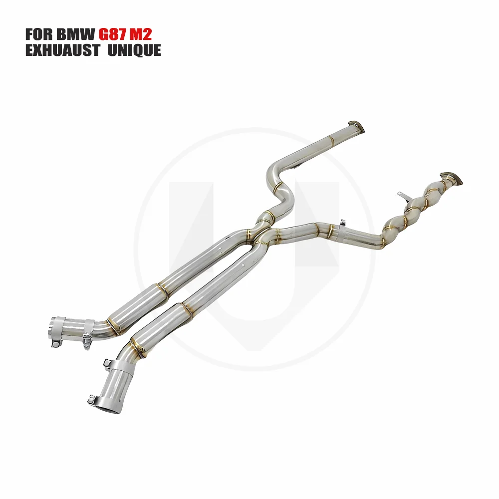 Unique exhaust system with high flow performance suitable for BMW G87 m2 and other long mid range