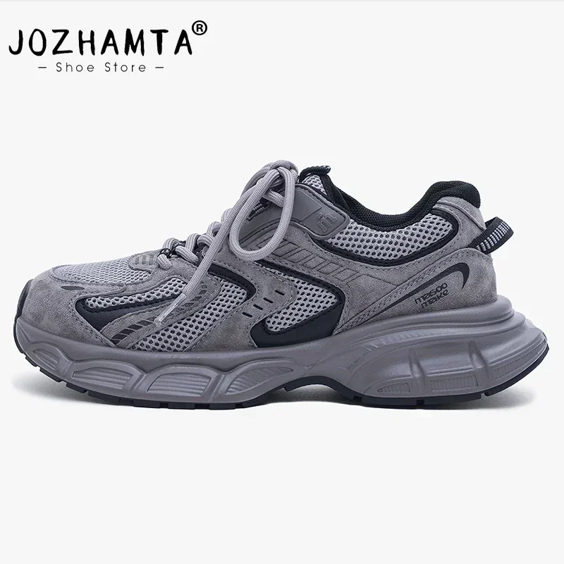 

JOZHAMTA Size 35-40 2025 Ins Fashion Sneakers For Women Lightweight Breath Leather Mesh Mid Thick Heel Spring Platform Shoes