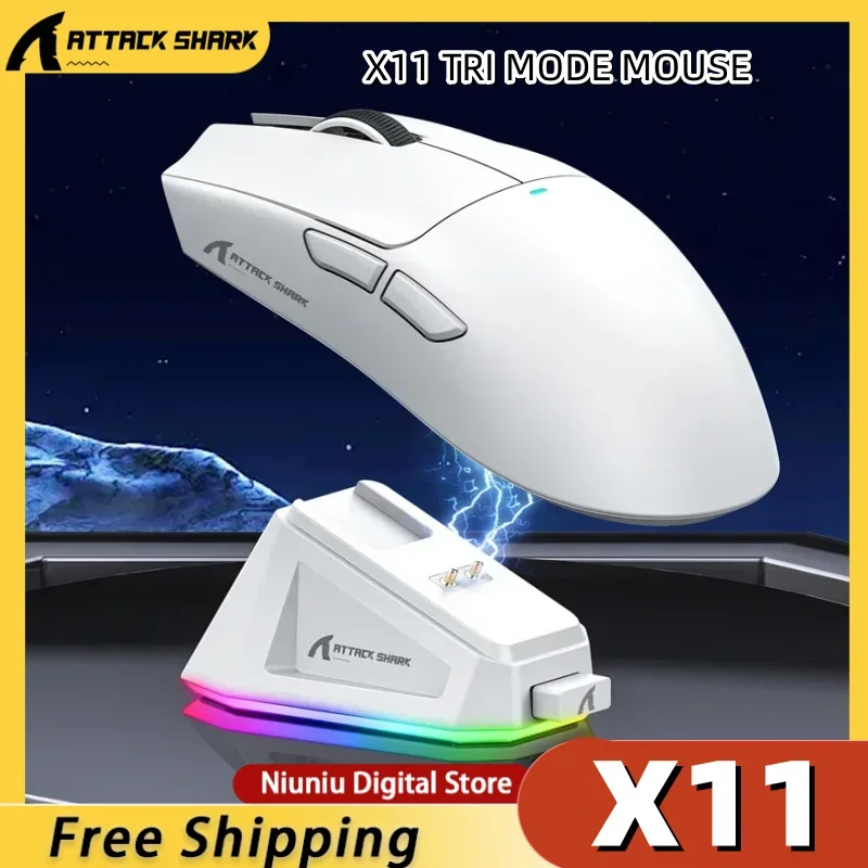 Attack Shark X11 Wireless Mouse 3 Mode Bluetooth 2.4G RGB Rechargeable Lightweight PAW3311 Sensor Esports Gaming Mouse Computer