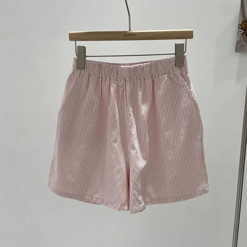 Pantaloncini a righe casual semplici giapponesi Estate da donna Nuovi pantaloni larghi larghi versatili quotidiani