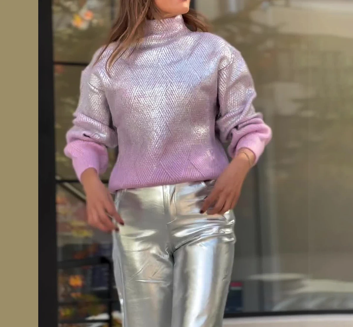 Elegant Sweaters Women's Clothing Streetwear High Neck Gradient Fashion Plaid Pullover Casual Long Sleeves Tops for Female Y2k