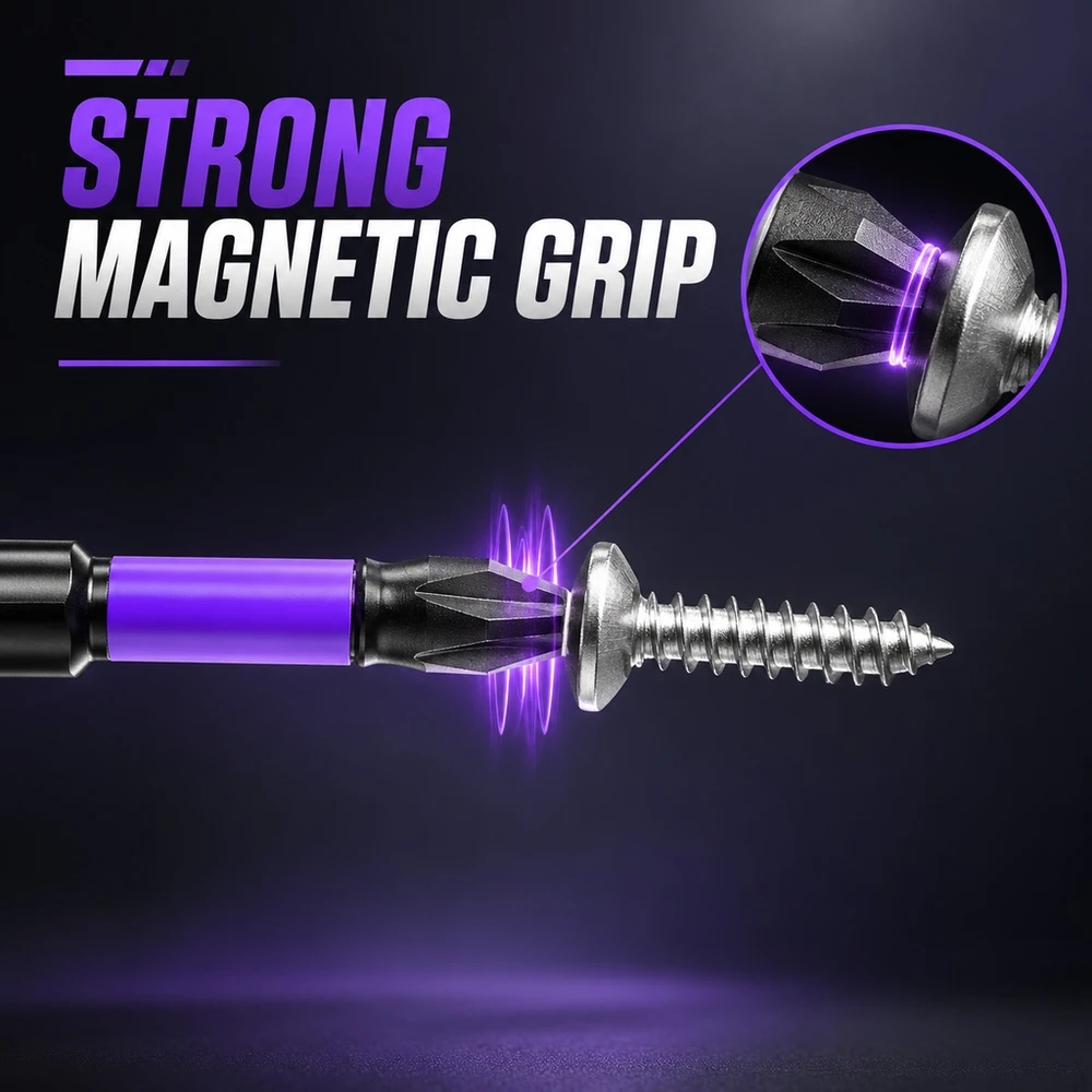 Magnetic Screwdriver Bit Set D1 Steel Anti Slip Phillips Head 1/4 Inch Hex Shank for Electric and Manual Tool Use