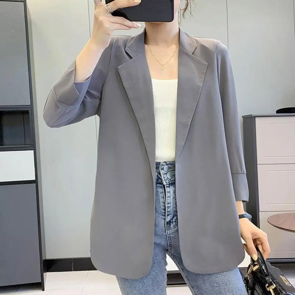 

2026 женский летний пиджак, однотонный, с длинными рукавами, с лацканами и воротником средней длины, с защитой от УФ-лучей, прямое, сохраняющее тепло, женское летнее пальто