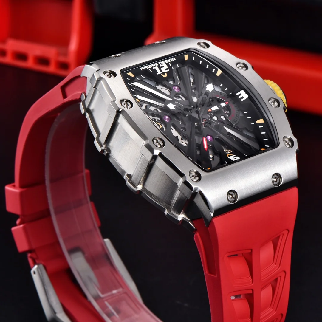 2024 New PAGANI DESIGN Men\'s Quartz Watches VH65 Movt Skeleton Dial 100M Waterproof Sport Rectangle Sapphire Glass Watch for Men