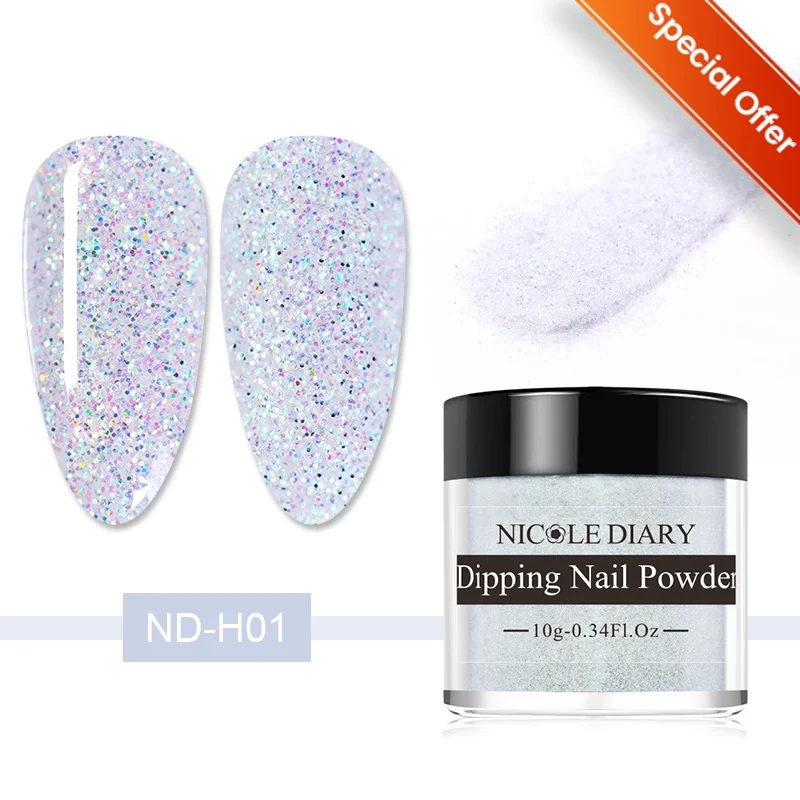 Nicole diário 10ml sistema de imersão em pó glitter camaleão brilhante decorações de arte de unhas para design de pontas de unhas