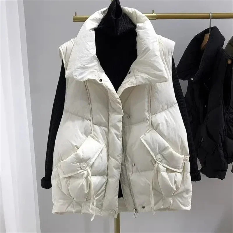 

Casual Loose Down Vest Fashion Windproof Warm Sleeveless Jacket Lapel Cotton Chaleco Big Pocket Winter Thick Waistcoat B157