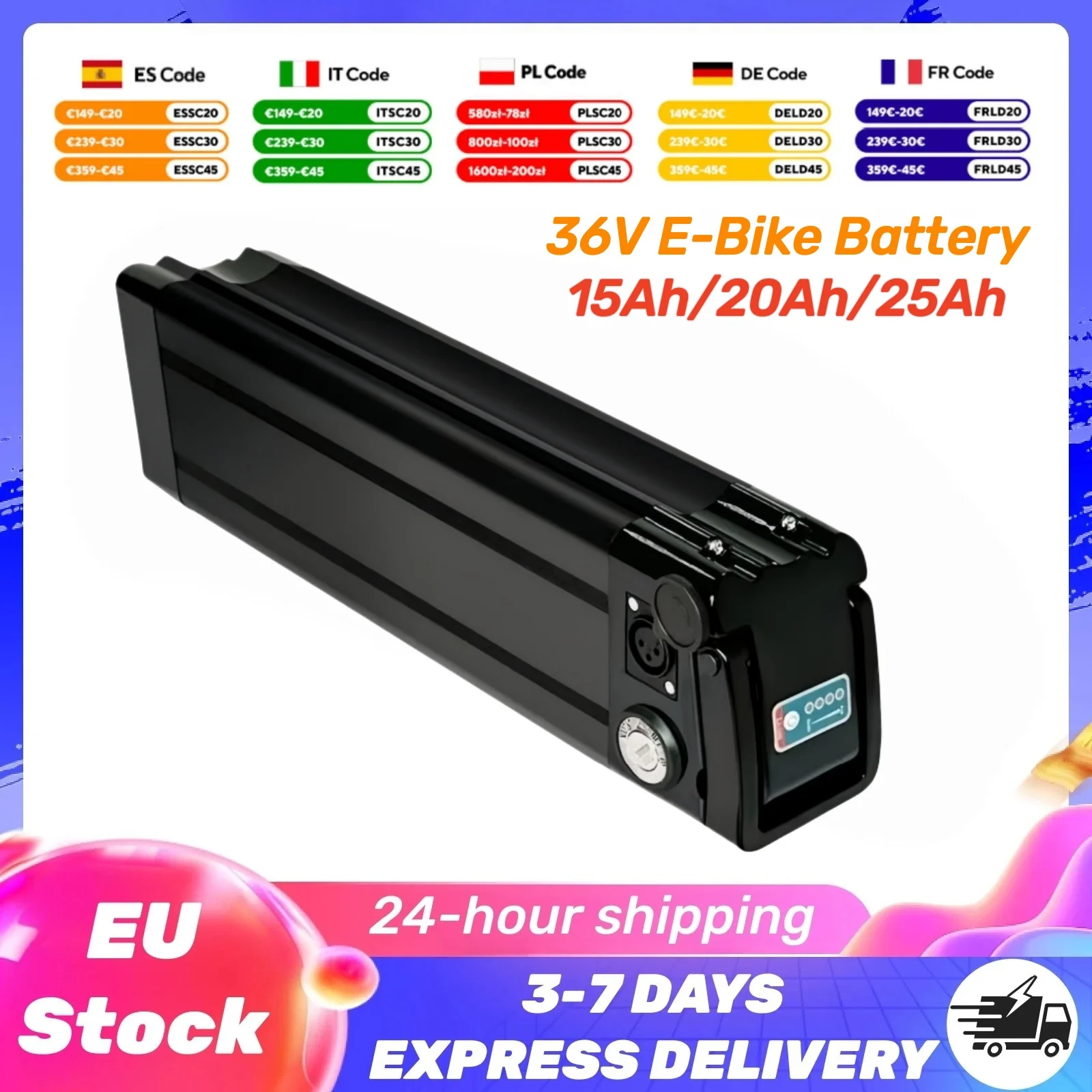 36V E-Bike-Akku 15Ah 20Ah 25Ah Eingebautes BMS Lithium-Akku für 250W 350W 500W 700W Elektromotor Ersatzakku mit 42V-Ladegerät
