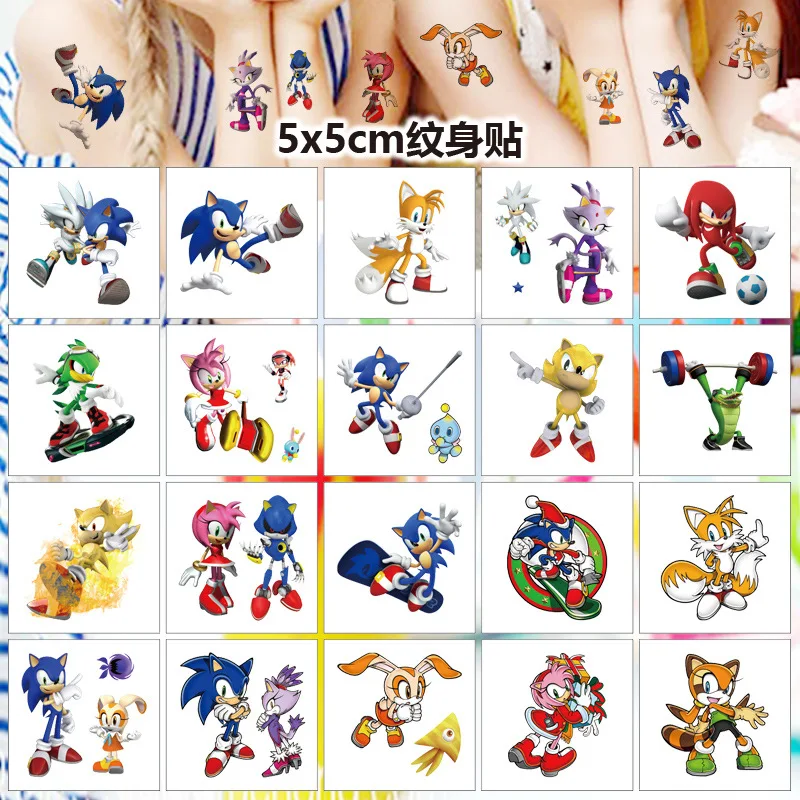 5x5cm anime ouriço tatuagem adesivo brinquedo dos desenhos animados sonic adesivo transferência de água impressão descartável tatuagem presente aniversário para crianças