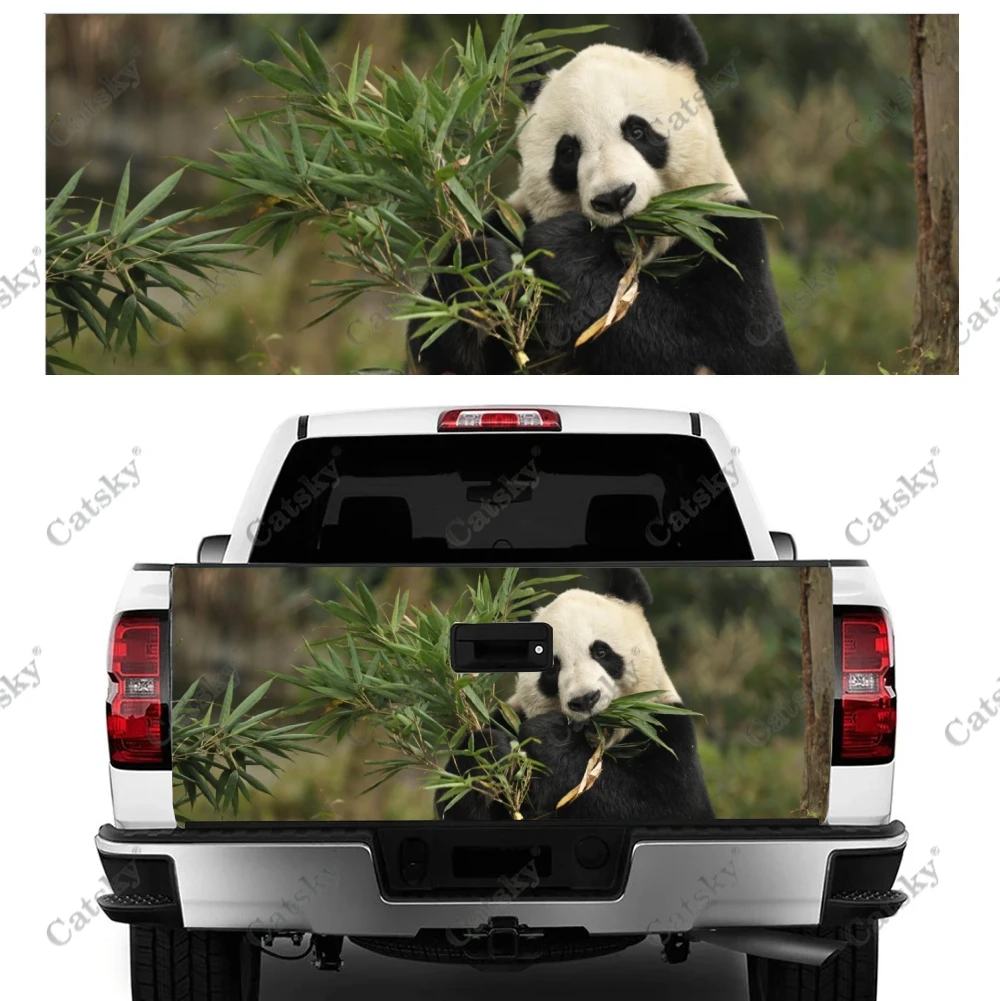 Pandas Eat Bamboo Car Tail Trunk Protect Vinly Wrap Sticker Decal Auto Accessories Hood Engine Cover for SUV Off-road Pickup