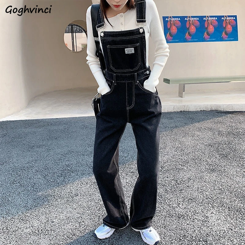 

Basic Denim Jumpsuits Women S-5XL Loose Retro Letter Teenagers All-match Korean Style Hipster Popular Leisure Females Hot Sale