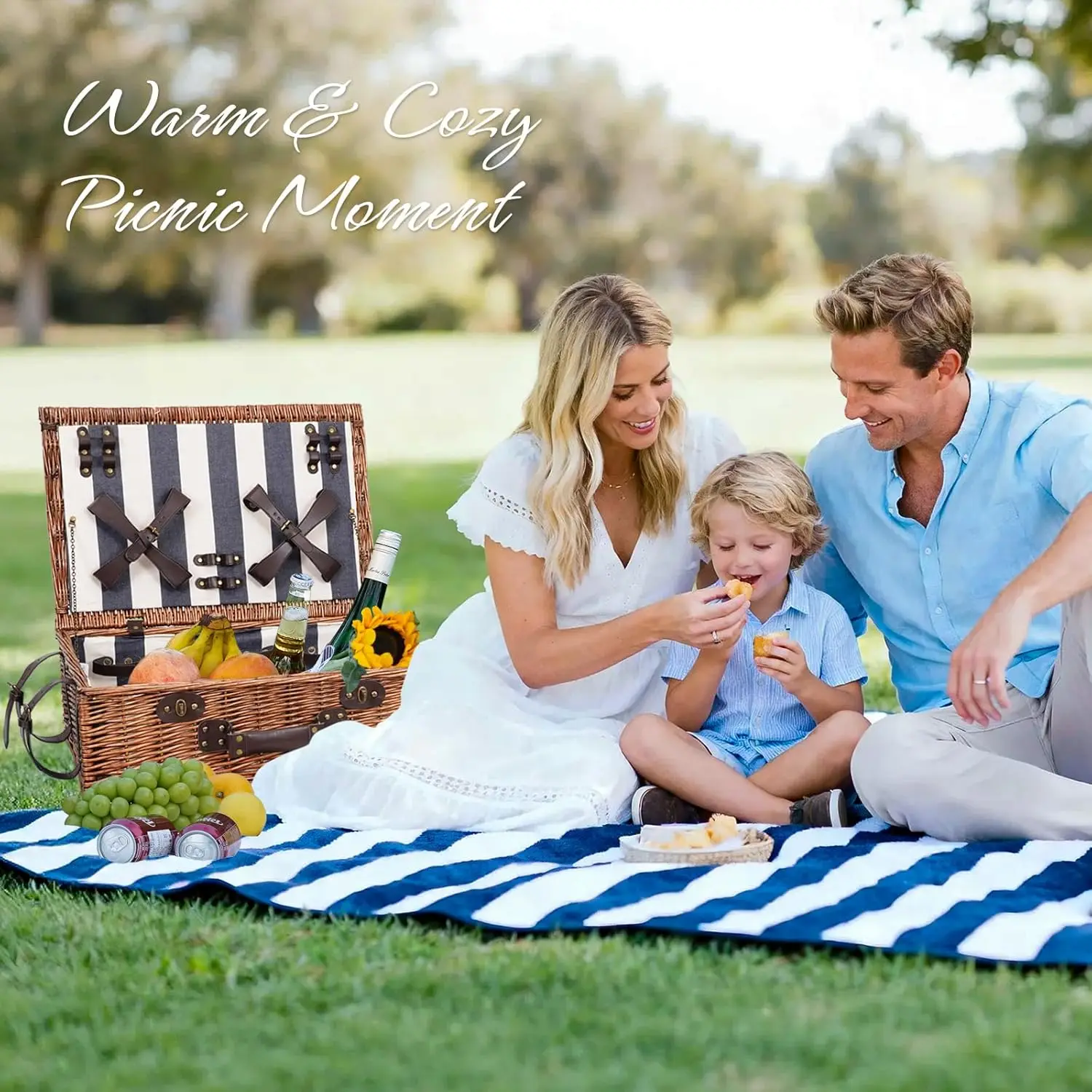 سلة نزهة صفصاف كبيرة جدًا تتسع لـ 4 أشخاص أو أكثر، 22.85 بوصة × 15.35 بوصة مجموعة سلة نزهة من الخيزران الطبيعي المصنوع يدويًا #6