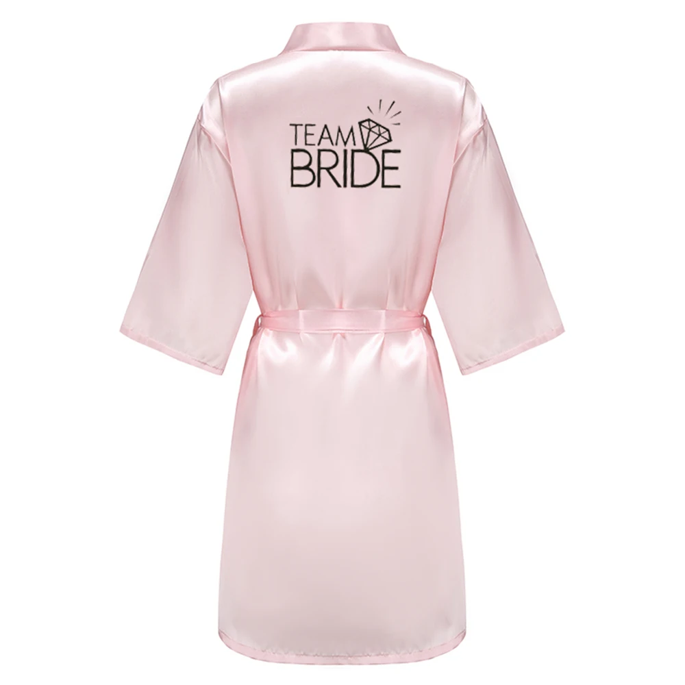 Peignoir Kimono en Satin Rose et Or avec Lettres Noires, Pyjama de Demoiselle d'Honneur pour ixde Mariage