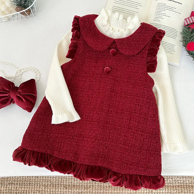 

new autumn spring girl underwear vest dress top clothes sweater children baby kids students fashion 90-150 3-8year red