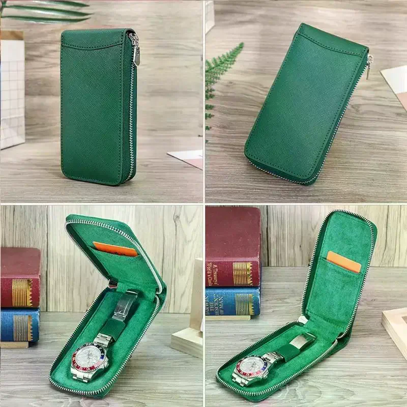 /HTF/Black/Red/Green 3 Colors Zipper Watch Bag Portable Watch Protector With Card Slot For Travel Mini Handheld 1Pcs