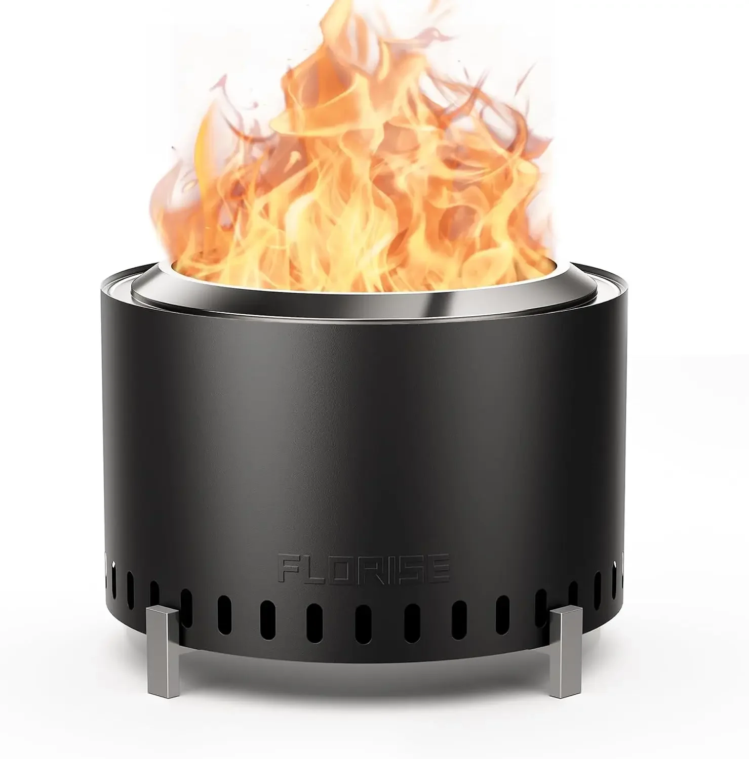 27 Inch Smokeless Fire Pit, Outdoor Portable Firepit with Waterproof Cover & Poker, Stainless Steel Wood Burning Fireplace for O