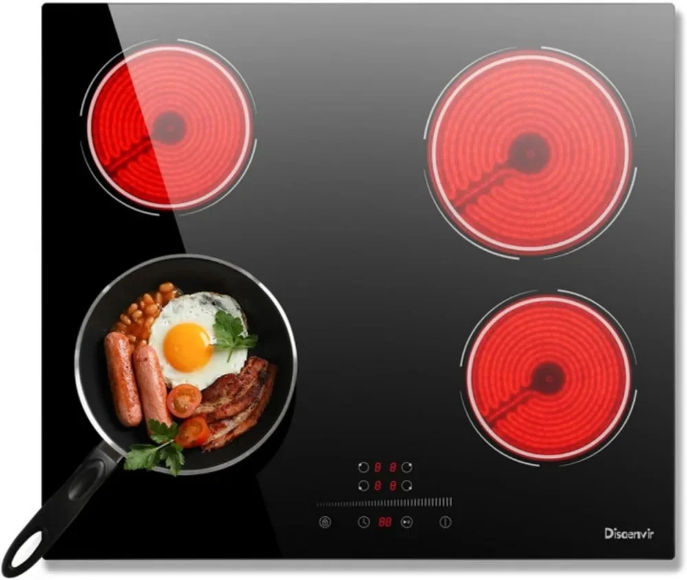 Placa Vitroceramic 4 Fuegos 6000W, Vitroceramica Induccion encastrable, Placa Electrica Cocina 56×49cm, Función de Pausa, 9 Shu