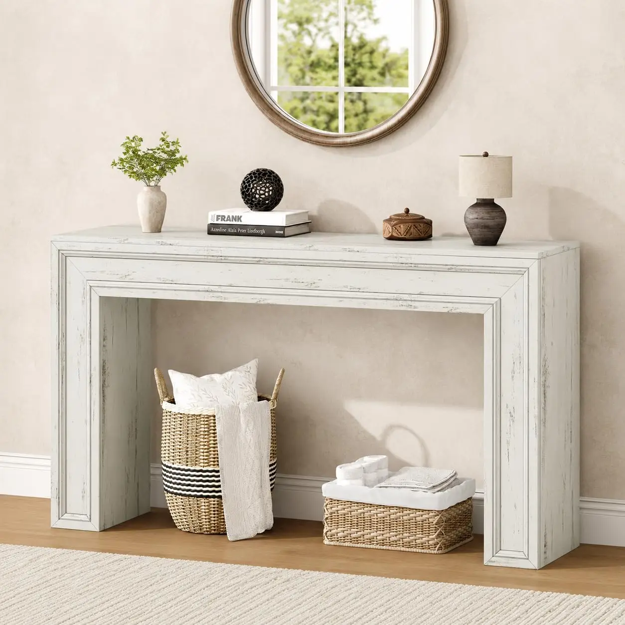 55 Inch Narrow Console Table Behind Sofa For Hallway Living Room Entryway, White, Customized