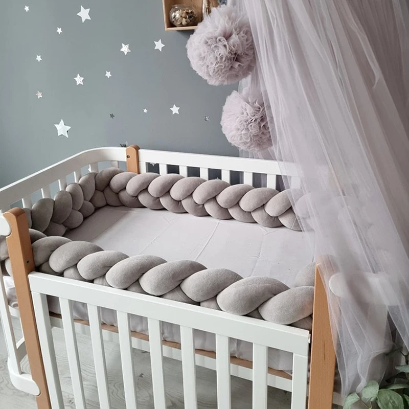 Parachoques para cama de bebé, cojín con nudo trenzado, Protector de cuna infantil, decoración de habitación, juego de ropa de cama trenzada, 1-4M