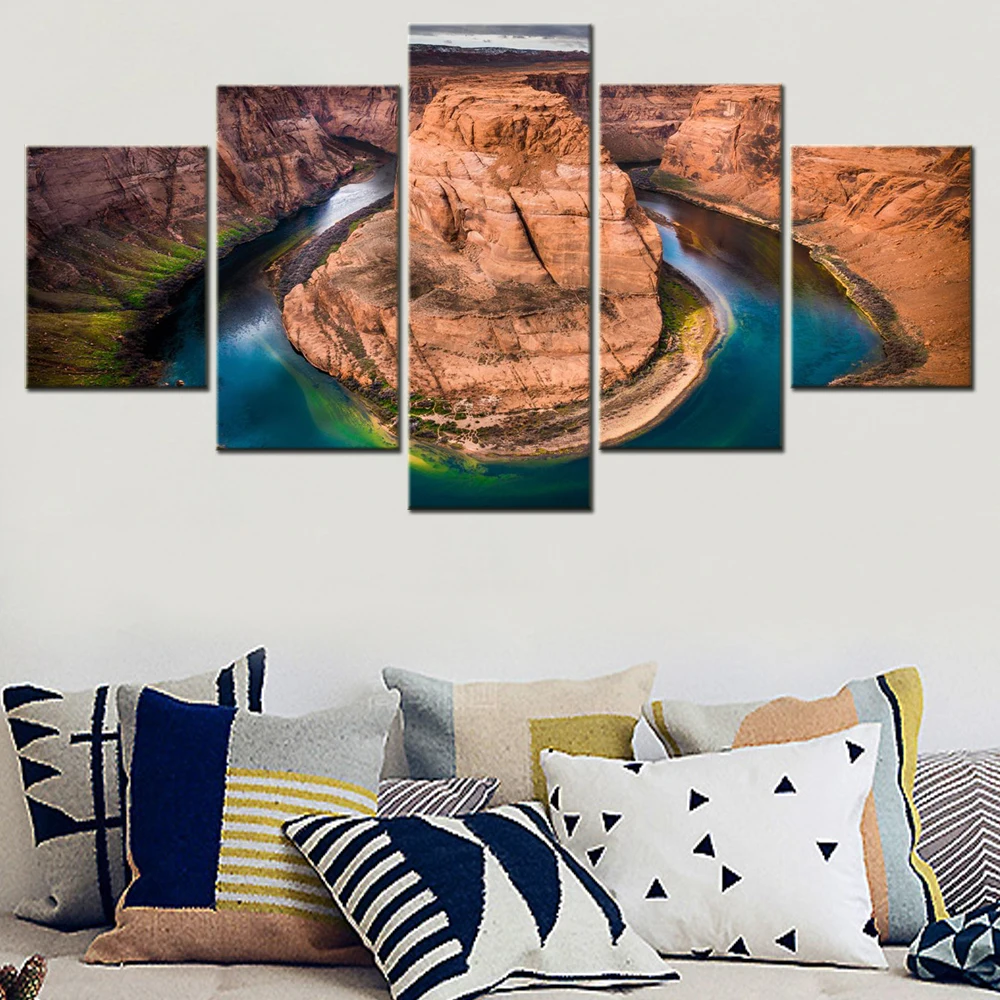 5 Pieces Landscape Wall Art Poster Painting Nature Horseshoe Bend Grand Canyon Wallpaper Interior Picture Framework Living Room