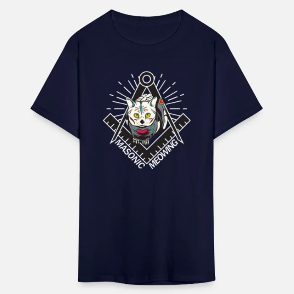 Cute Masonic Meowing Cat Freemason Mason Esoteric T-Shirt 100% Cotton O-Neck Short Sleeve Summer Casual Mens T-shirt Size S-3XL