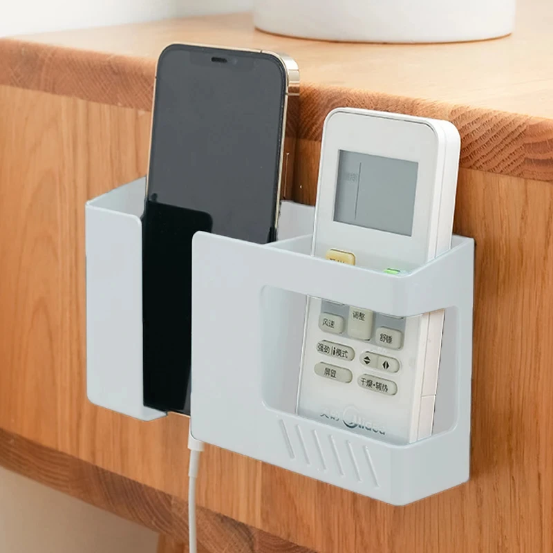 

2 in 1 Punch Free Wall Mounted Organizer Remote Control Storage Box Mobile Phone Plug Wall Holder Charging Multifunction Hook