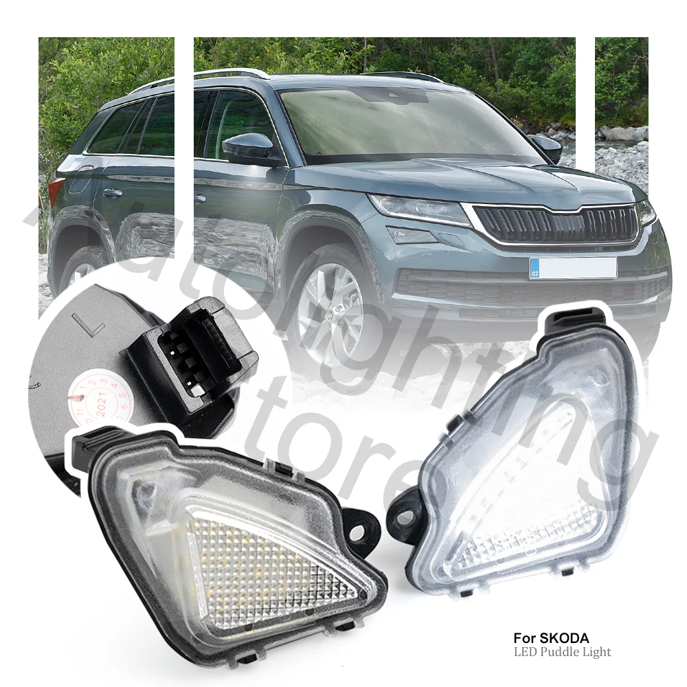 2x For Skoda Octavia Superb Kodiaq Karoq 2017-2021 VW T-Roc 2020 LED Under Side Mirror Puddle Light Courtesy Lamps#3T0945291A