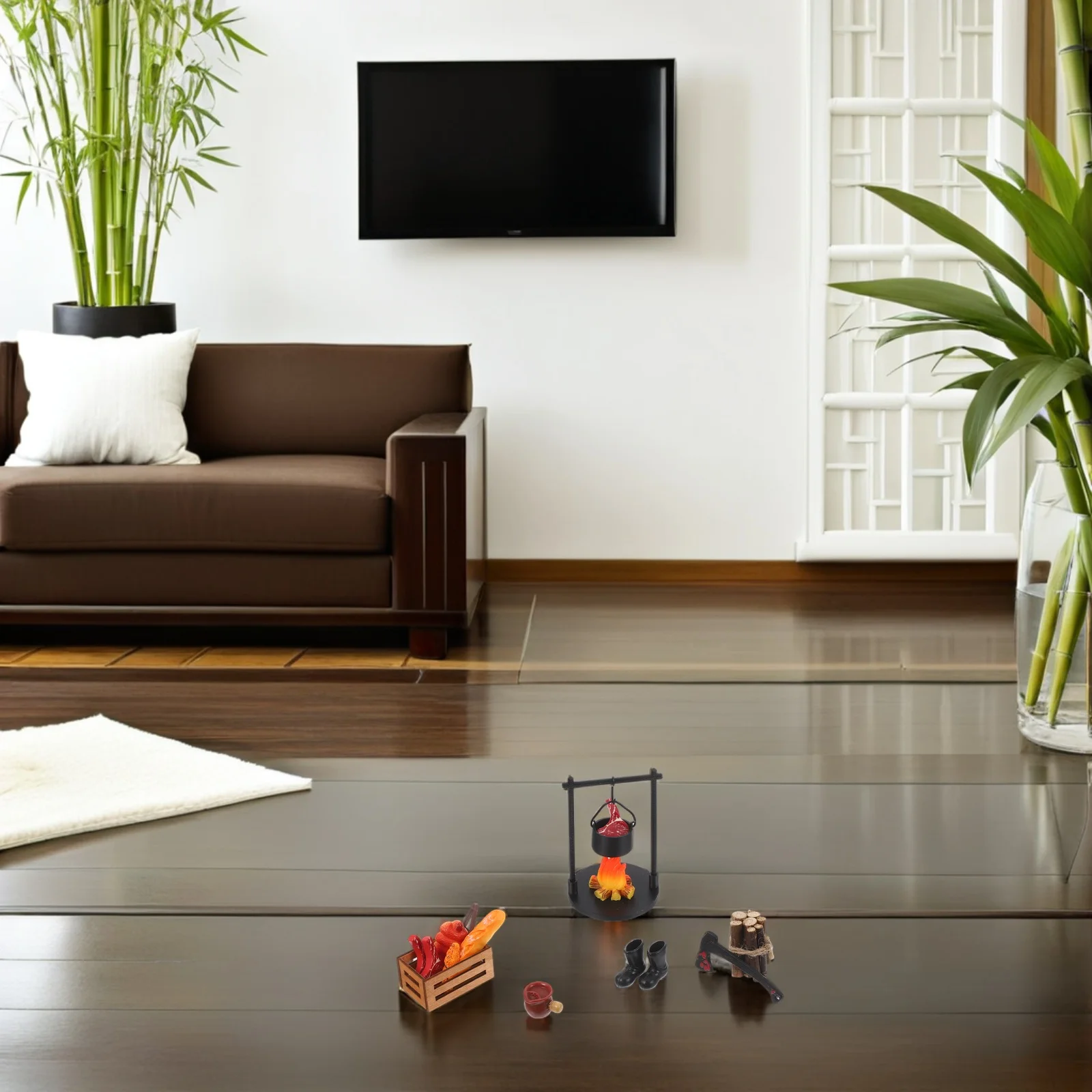 

1 комплект, миниатюрное украшение для костра, ролевые игры, кухня, реалистичная подвесная плита, смоляное костер, искусственный стейк, микропейзаж