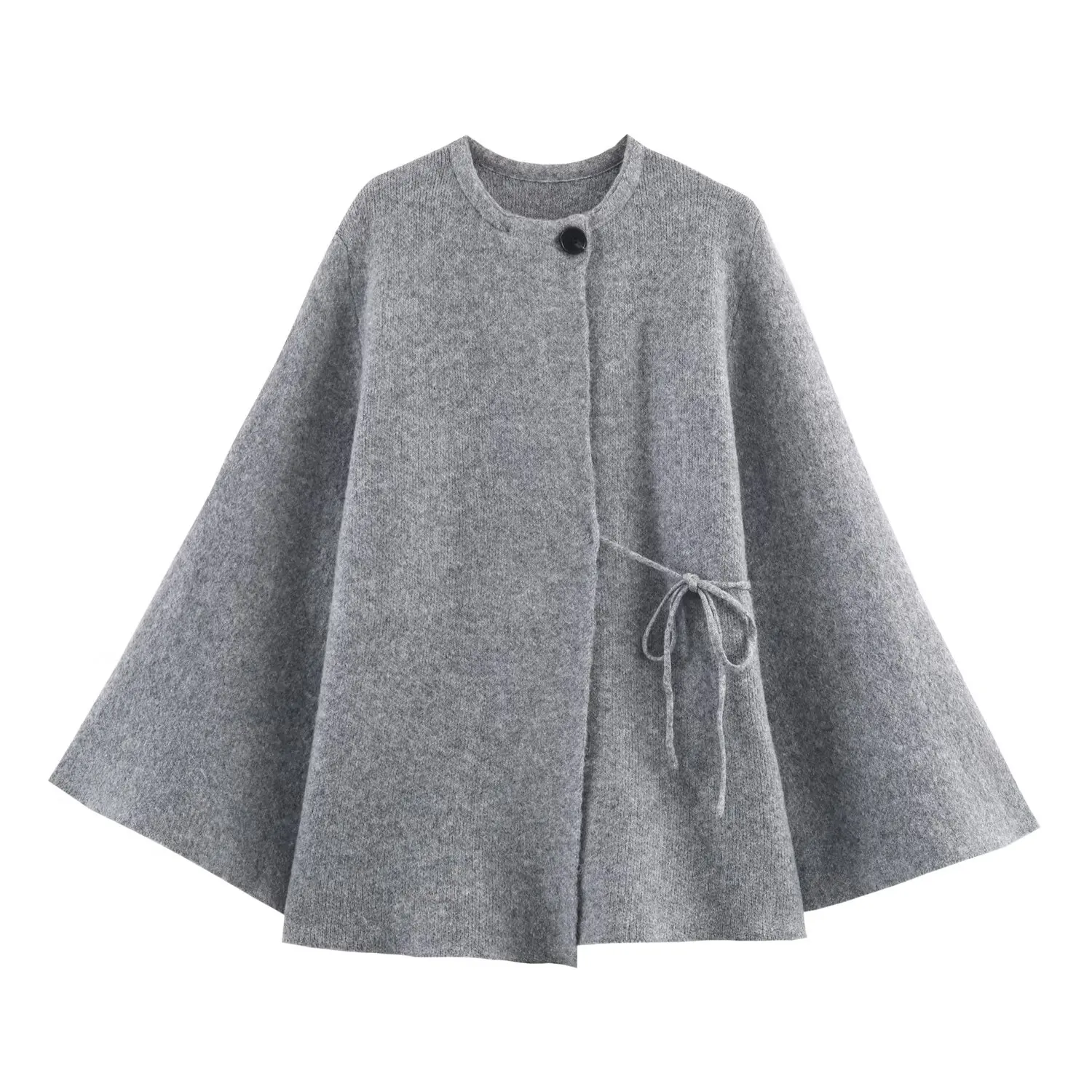 

2025 New Women's Clothing: European and American Style Fashion Knitted Slit Loose Sleeve Round Neck Coat