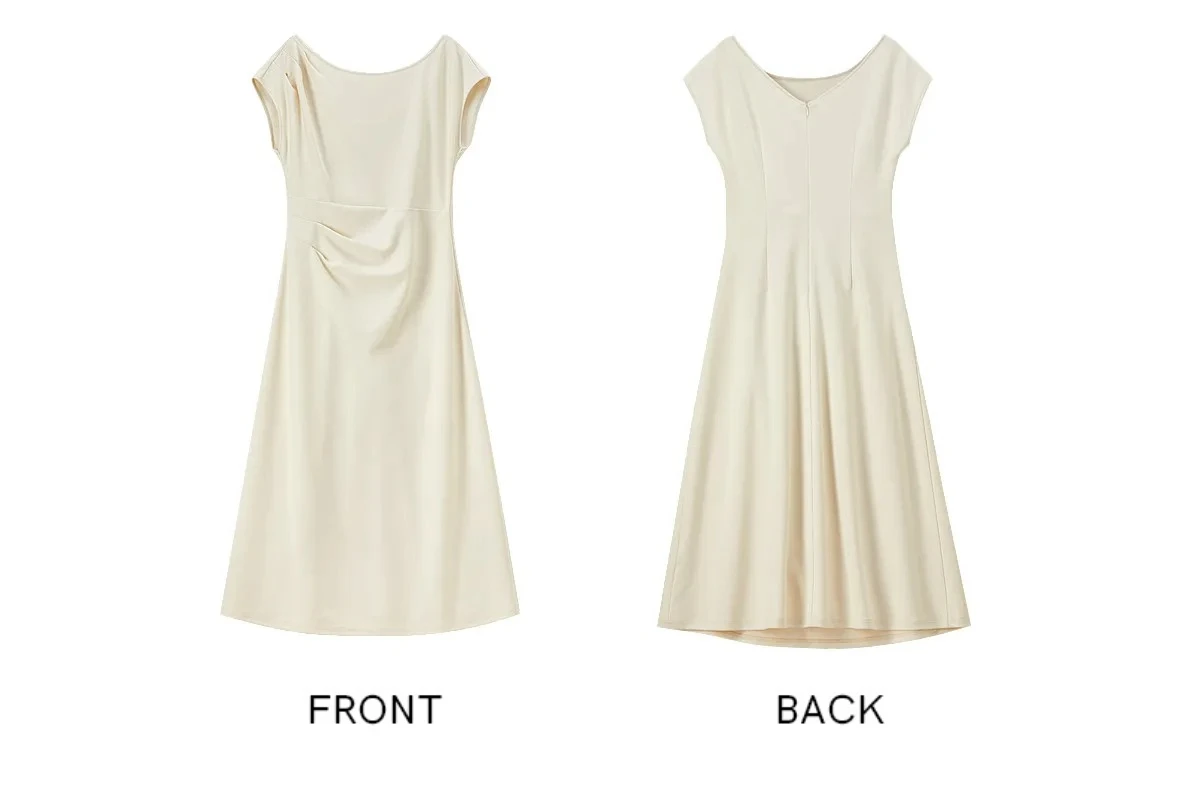 SENTUBILA Schwarzes Minimalistisches A-Linien-Kleid mit Kurzen Ärmeln für Damen 2026 Sommer Elegantes Boot-Ausschnitt Gerafftes Kleid mit Schmaler Taille 162LI5946 – Detail 36