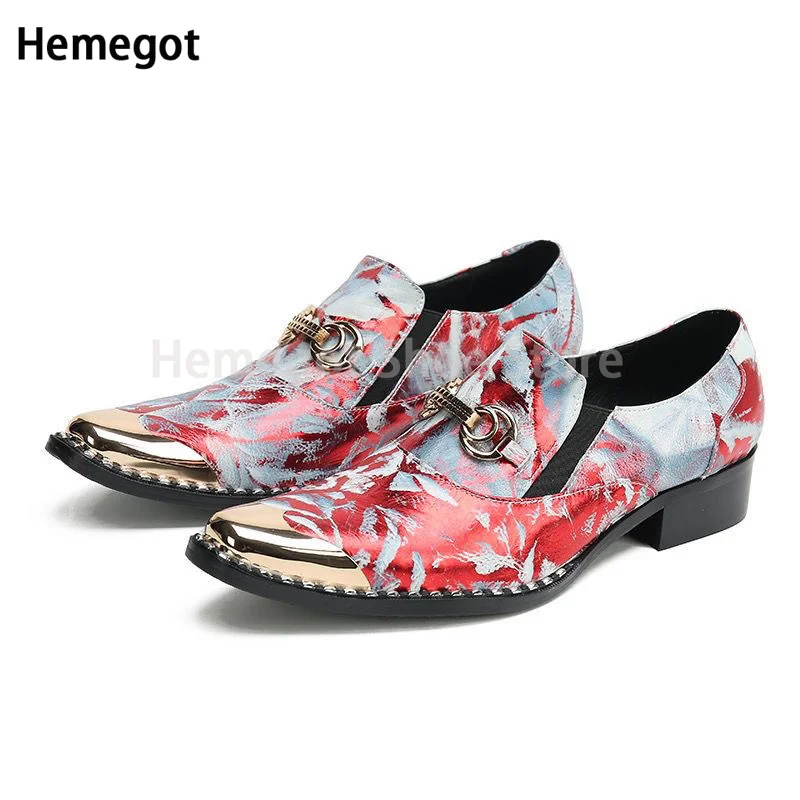 

Mixed Color Graffiti Iron Toe Pointed Men's Leather Shoes Comfortable Heightened Breathable Loafers Shoes Casual Shoes