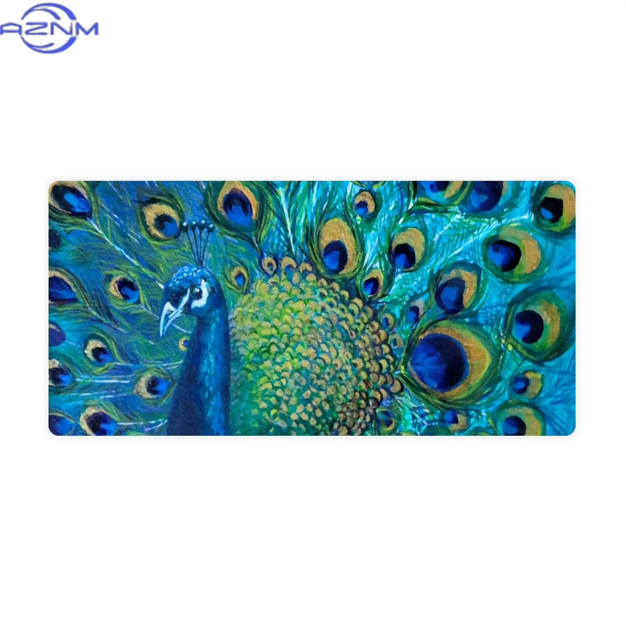Tapis de bureau esthétique avec un paon en pleine splendeur, parfait pour les écrivains ou les blogueurs pour créer un espace de travail confortable et stimulant.