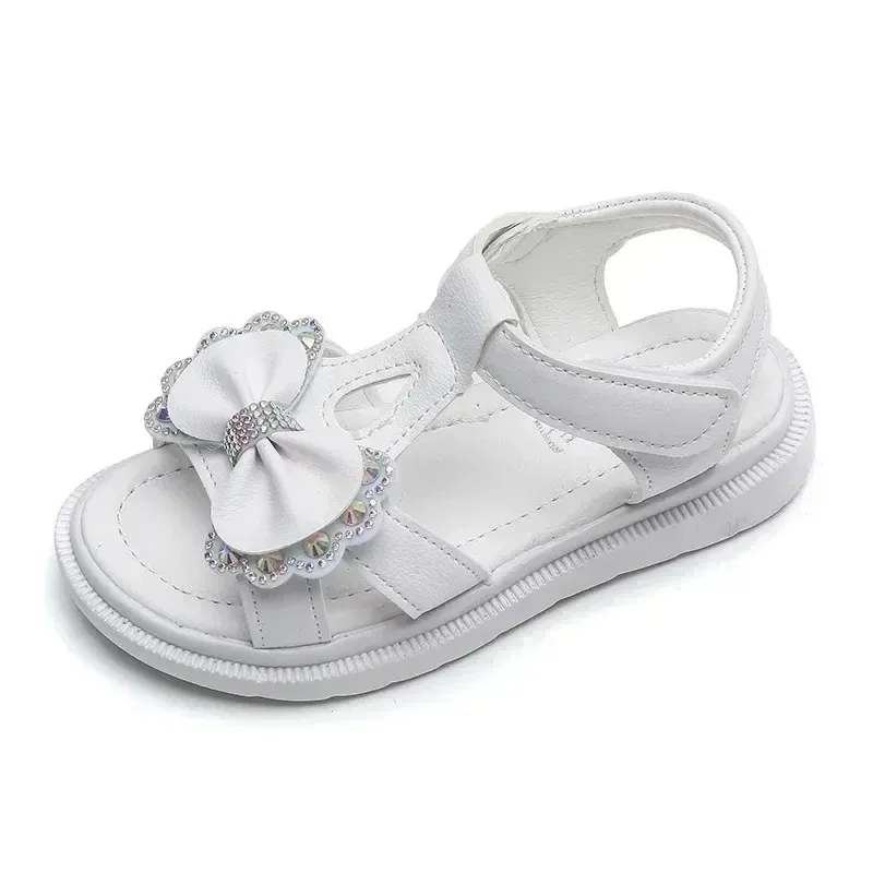 Girls Sandals Children Summer Sweet Rhinestone Party Princess Beach Shoes Cute Bowknot Soft Sole Flat Sandals