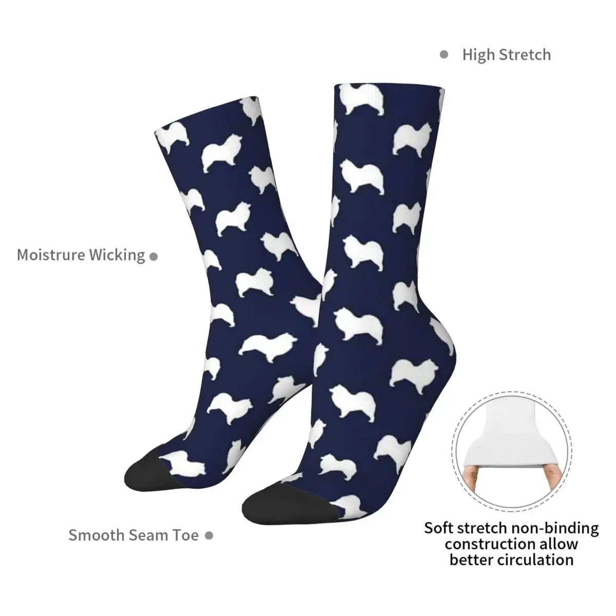 Samoyed Dog Silhouette(s) Socks Harajuku Super Soft Stockings All Season Long Socks Accessories for Unisex Gifts